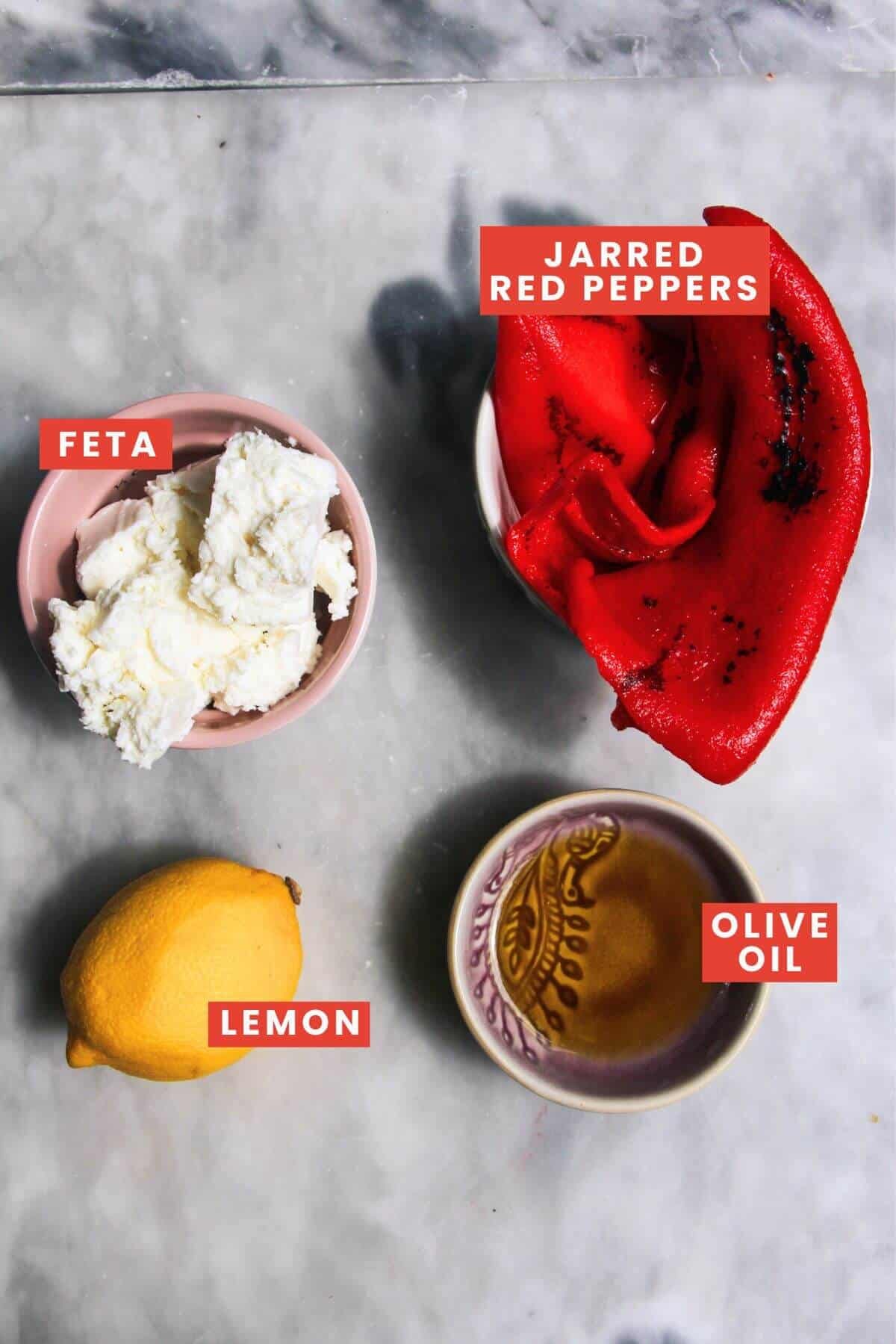 Red pepper feta dip ingredients.