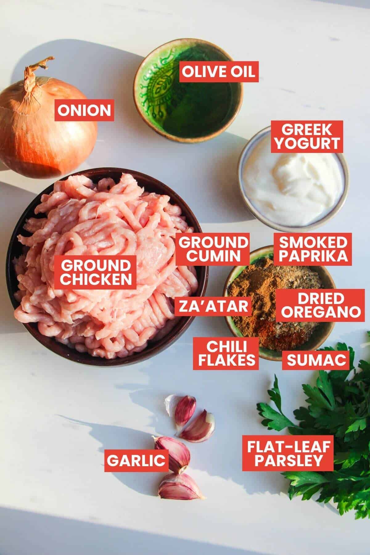 Viral doner kebab ingredients laid out and labelled.