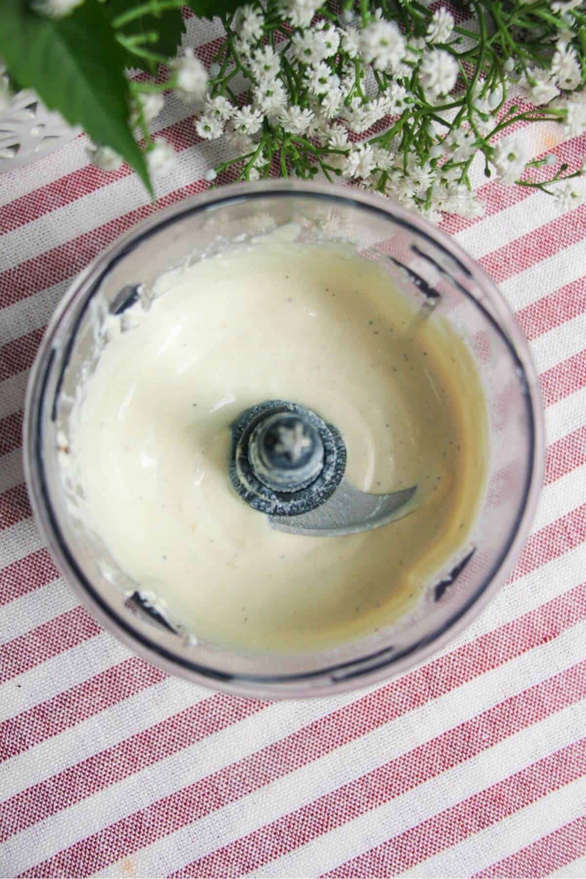 Cottage cheese, cream cheese blitzed until smooth in food processor.