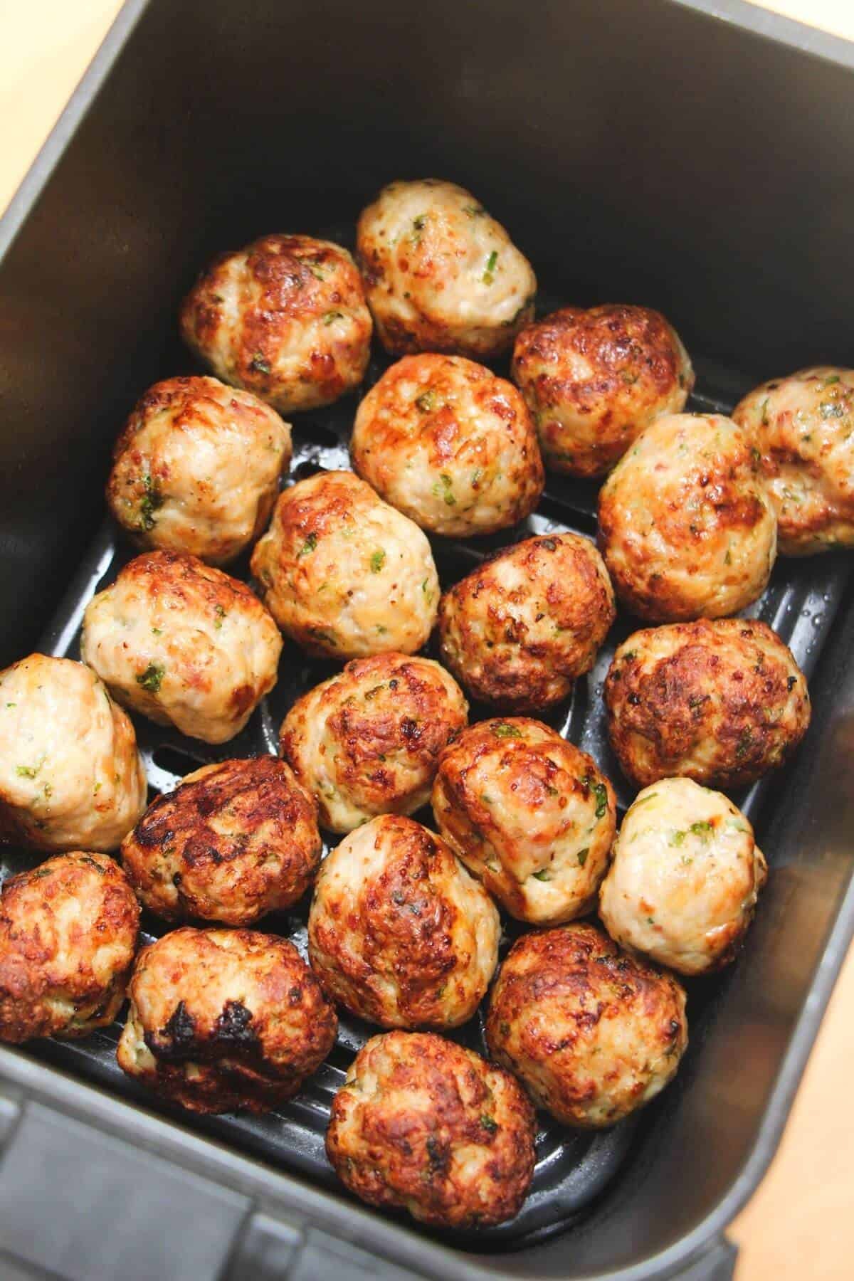 Chicken Caesar meatballs in air fryer.