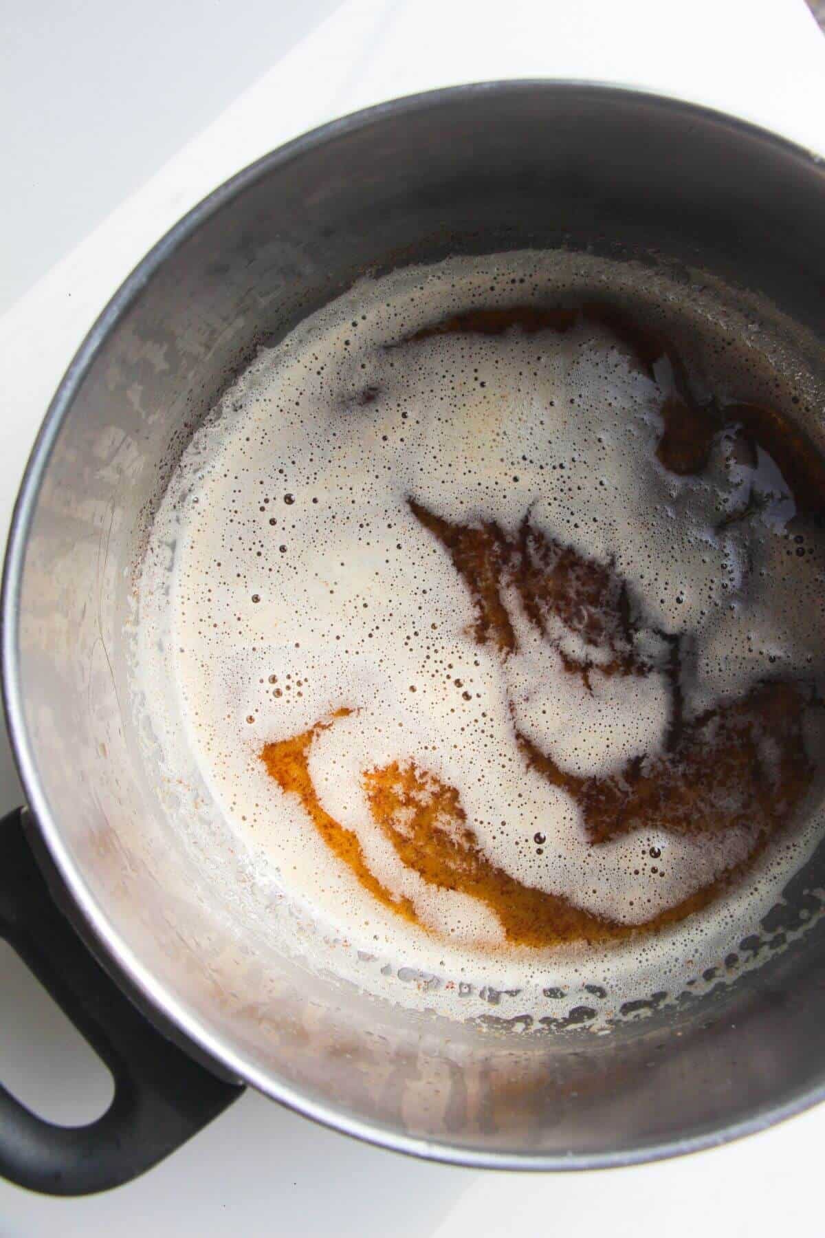 Brown butter in a small saucepan.