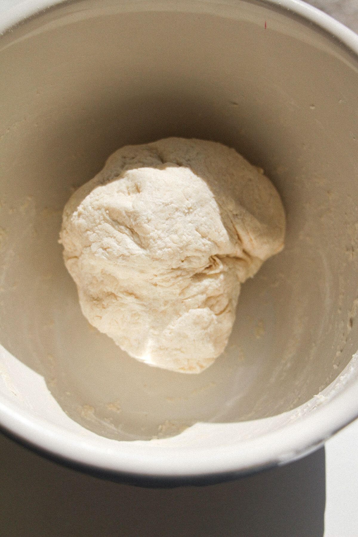 Cottage cheese gnocchi dough mixed in a bowl.