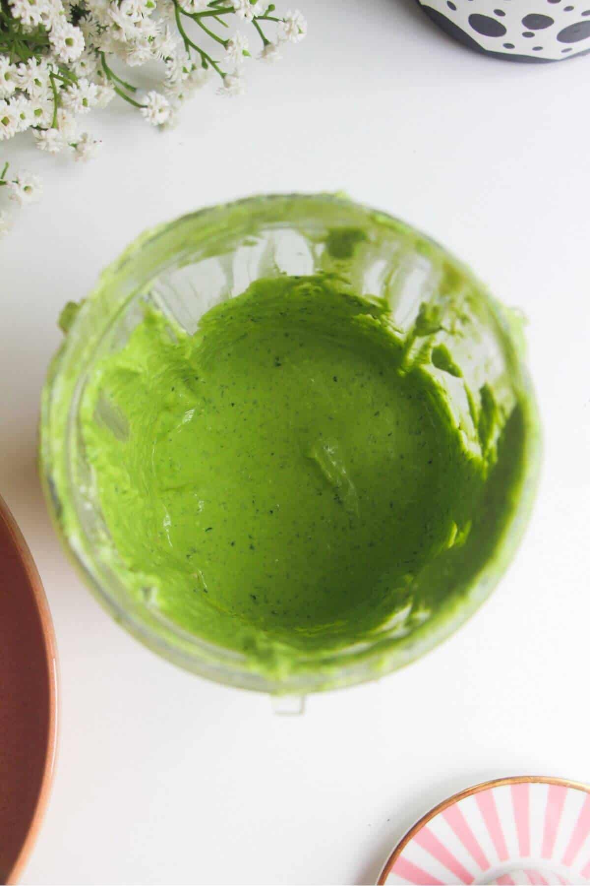 Spinach feta dip blitzed in blender.