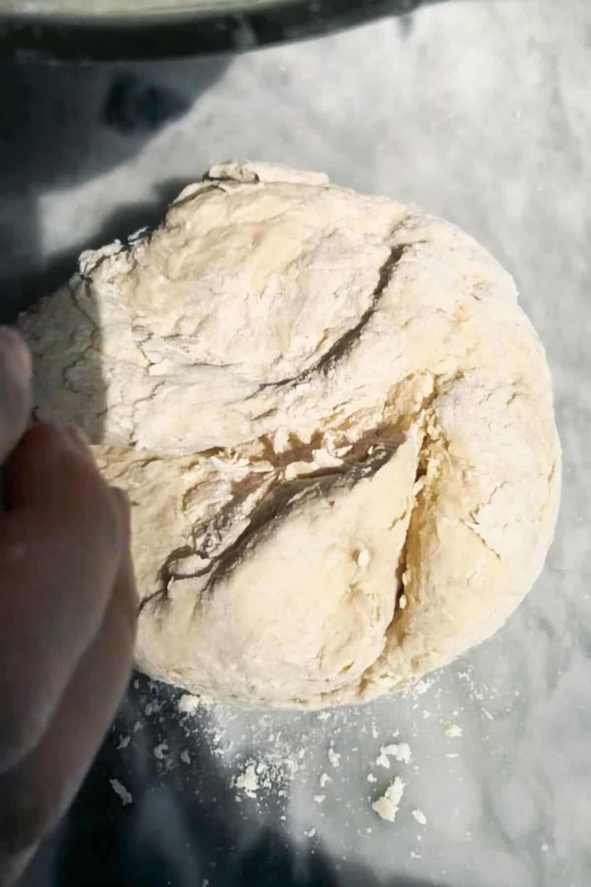 Dough on bench.