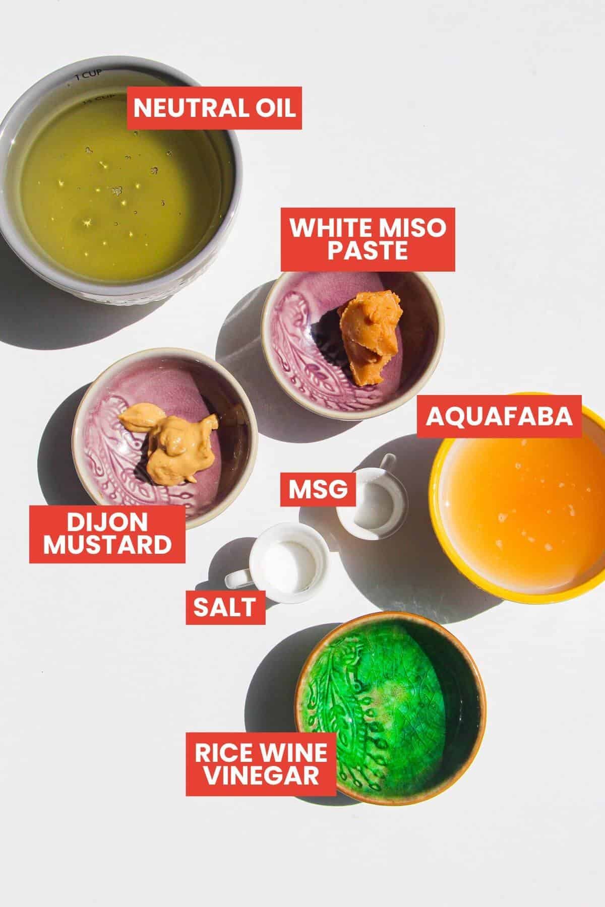 Ingredients for Kewpie mayo laid out and labelled.
