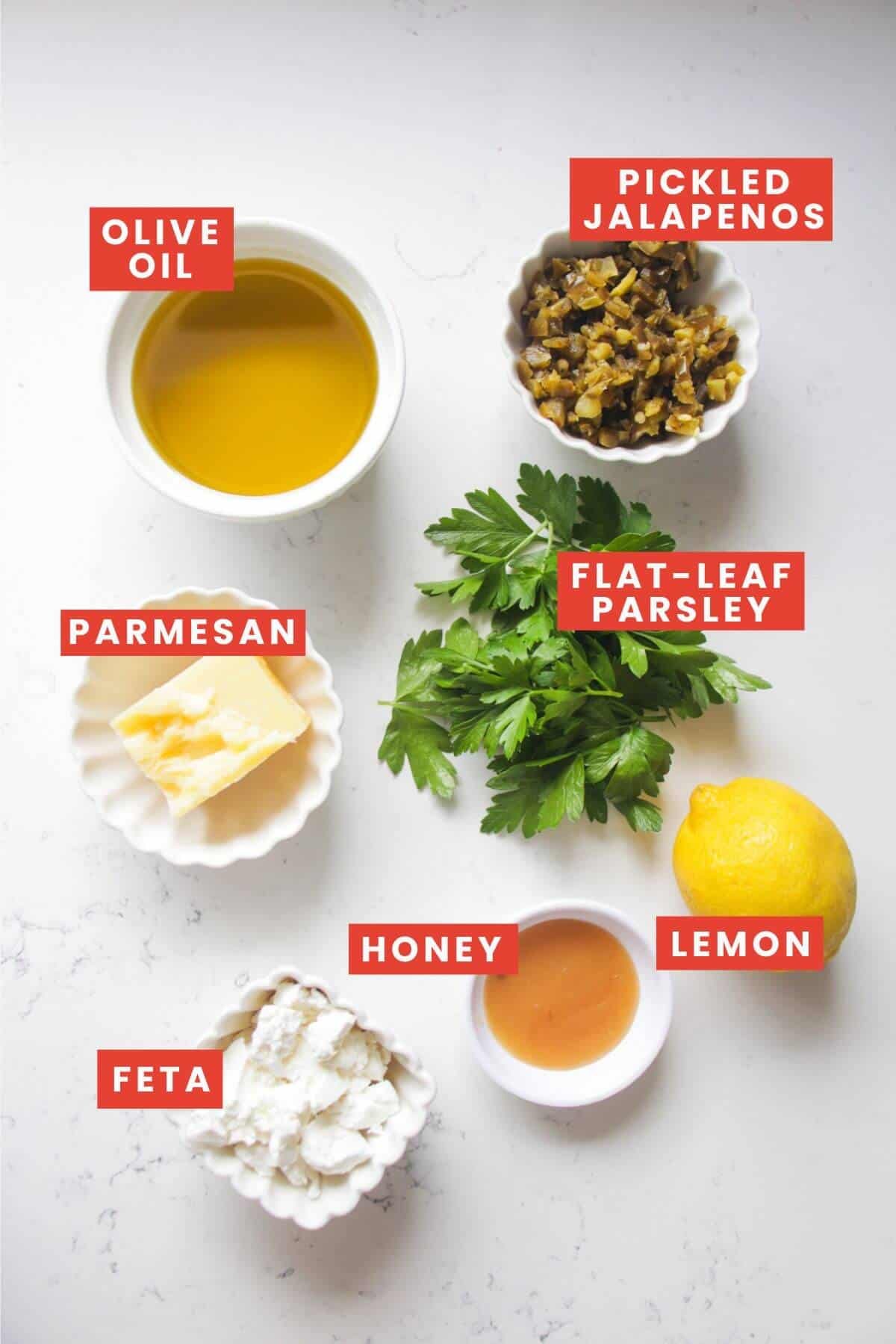 Ingredients for jalapeno popper oil laid out and labelled.