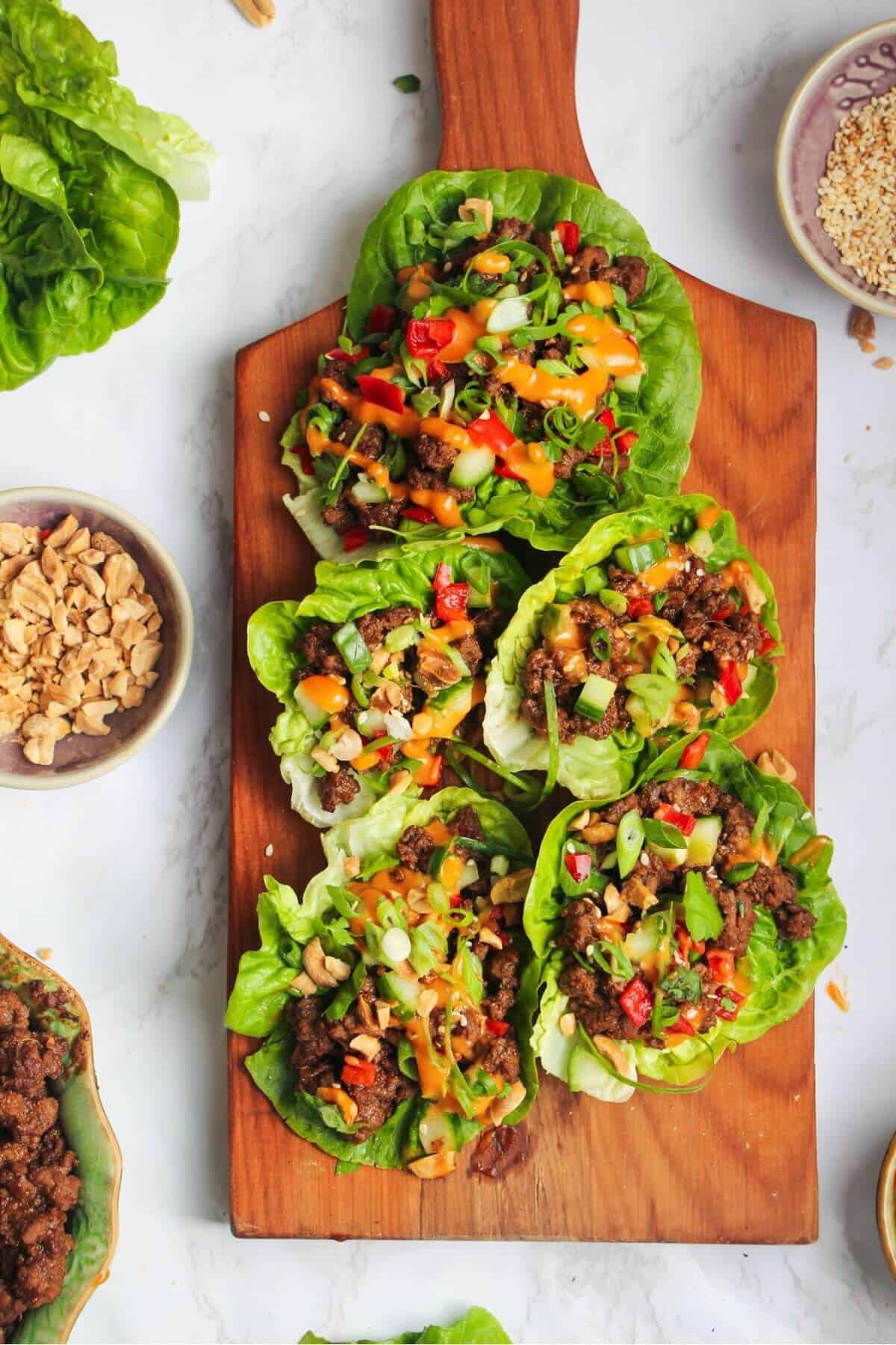 Sticky Korean Ground Beef Lettuce Wraps