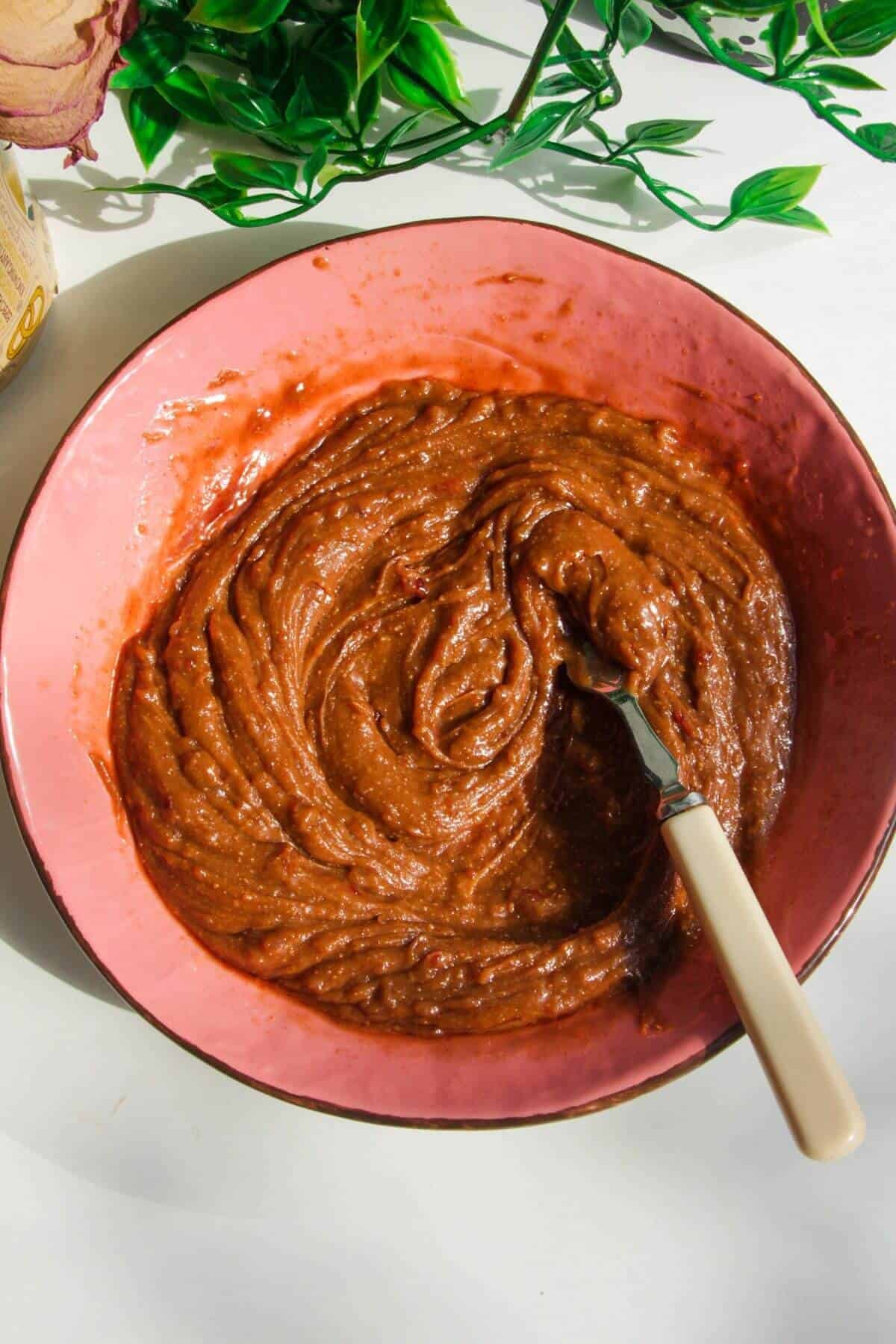 Peanut butter mixed in a bowl.