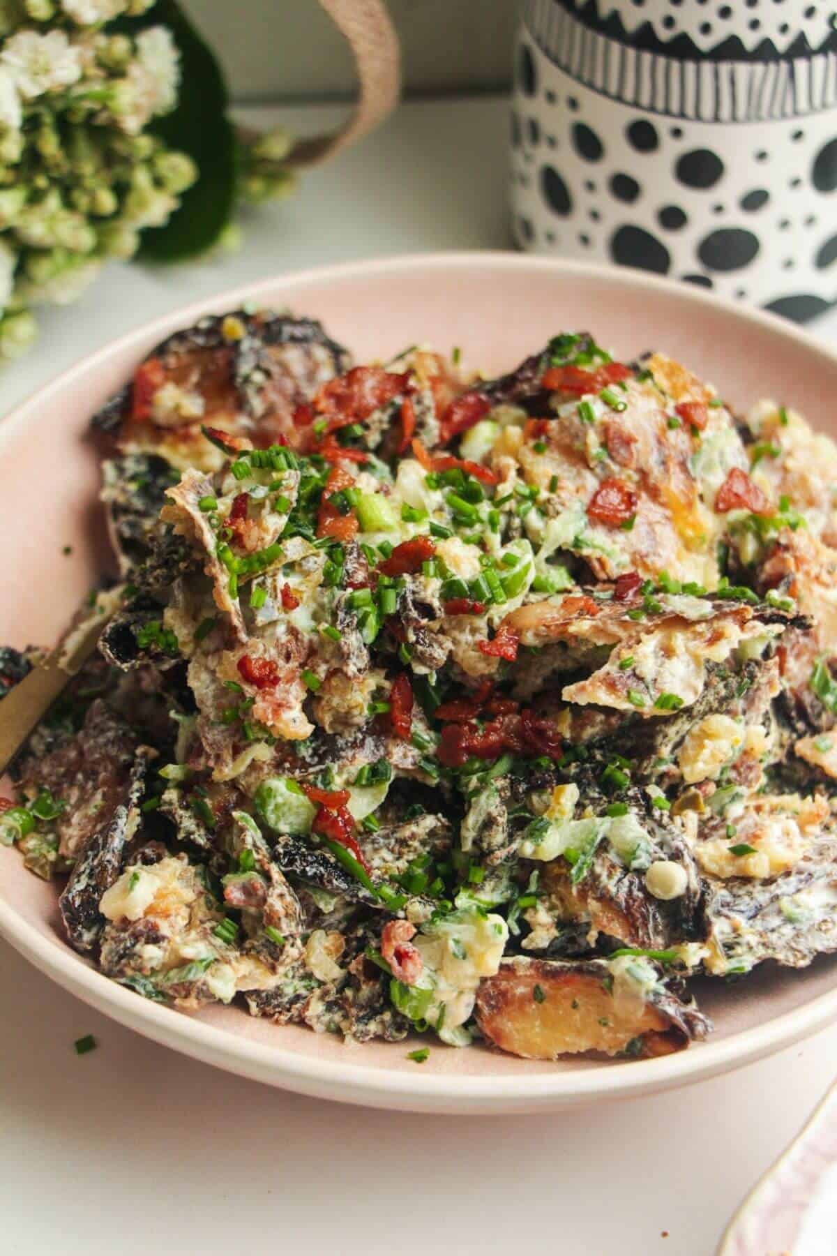 Crispy Smashed Potato Salad with Tzatziki