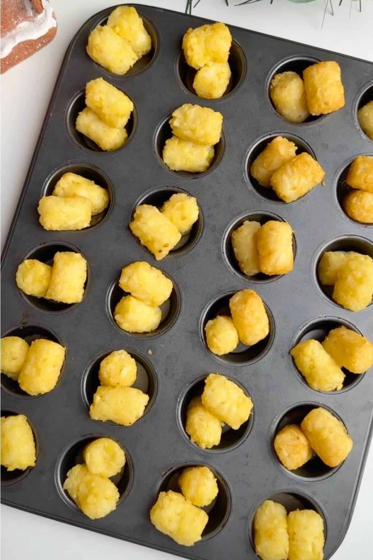 Tater tots in mini muffin pan.