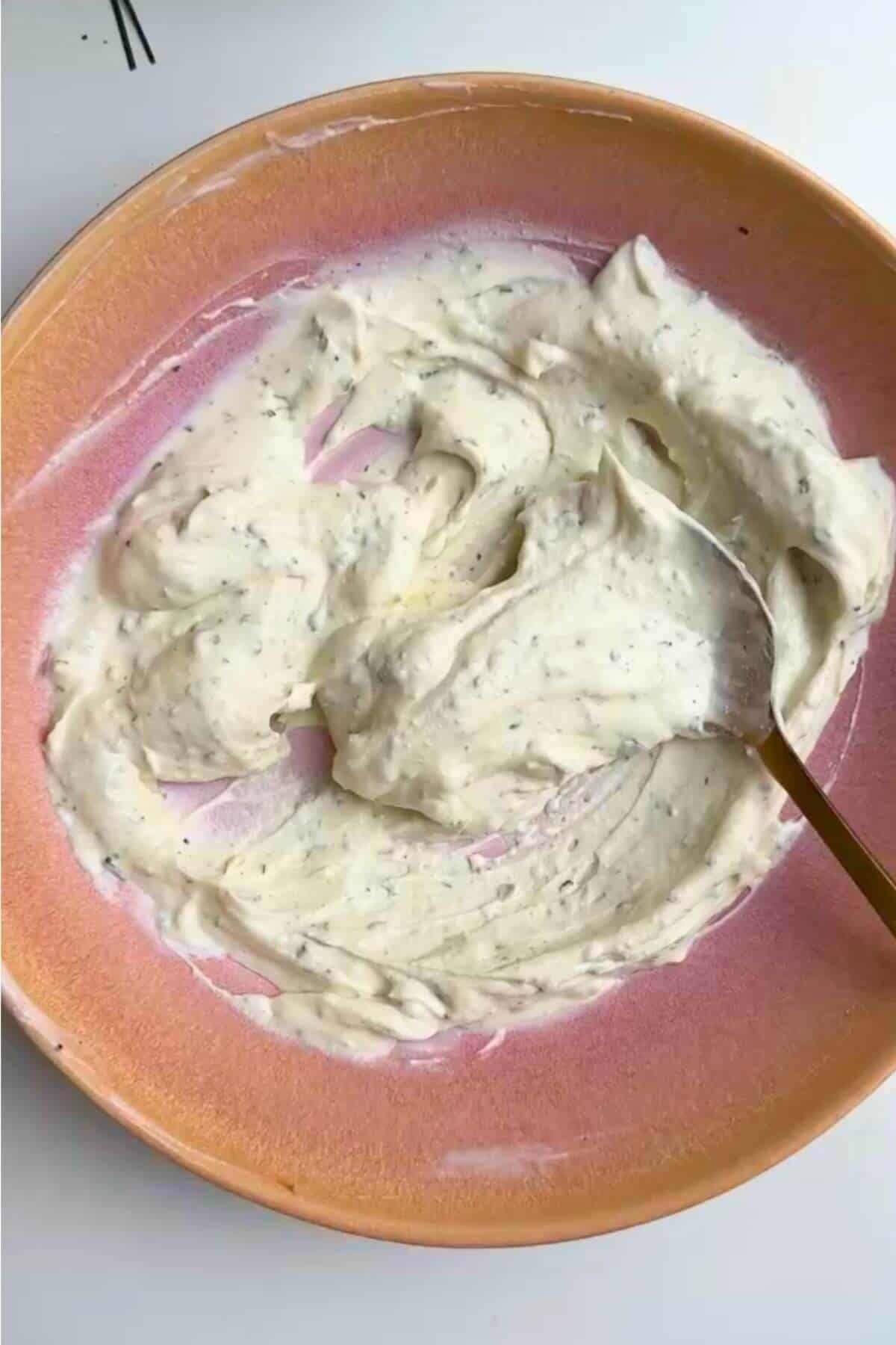 Whipped Boursin in a bowl.