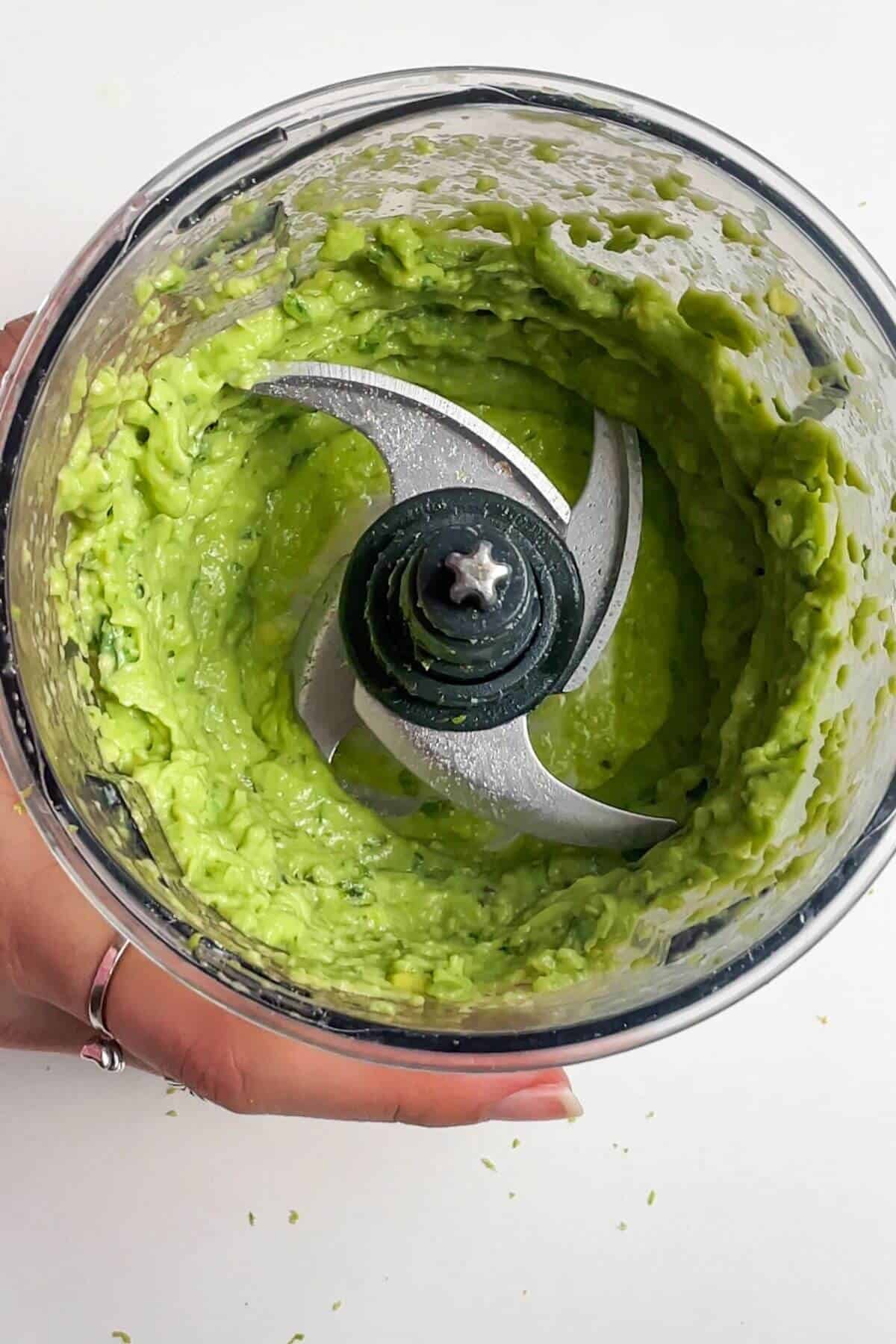 Whipped avocado in a small food processor.