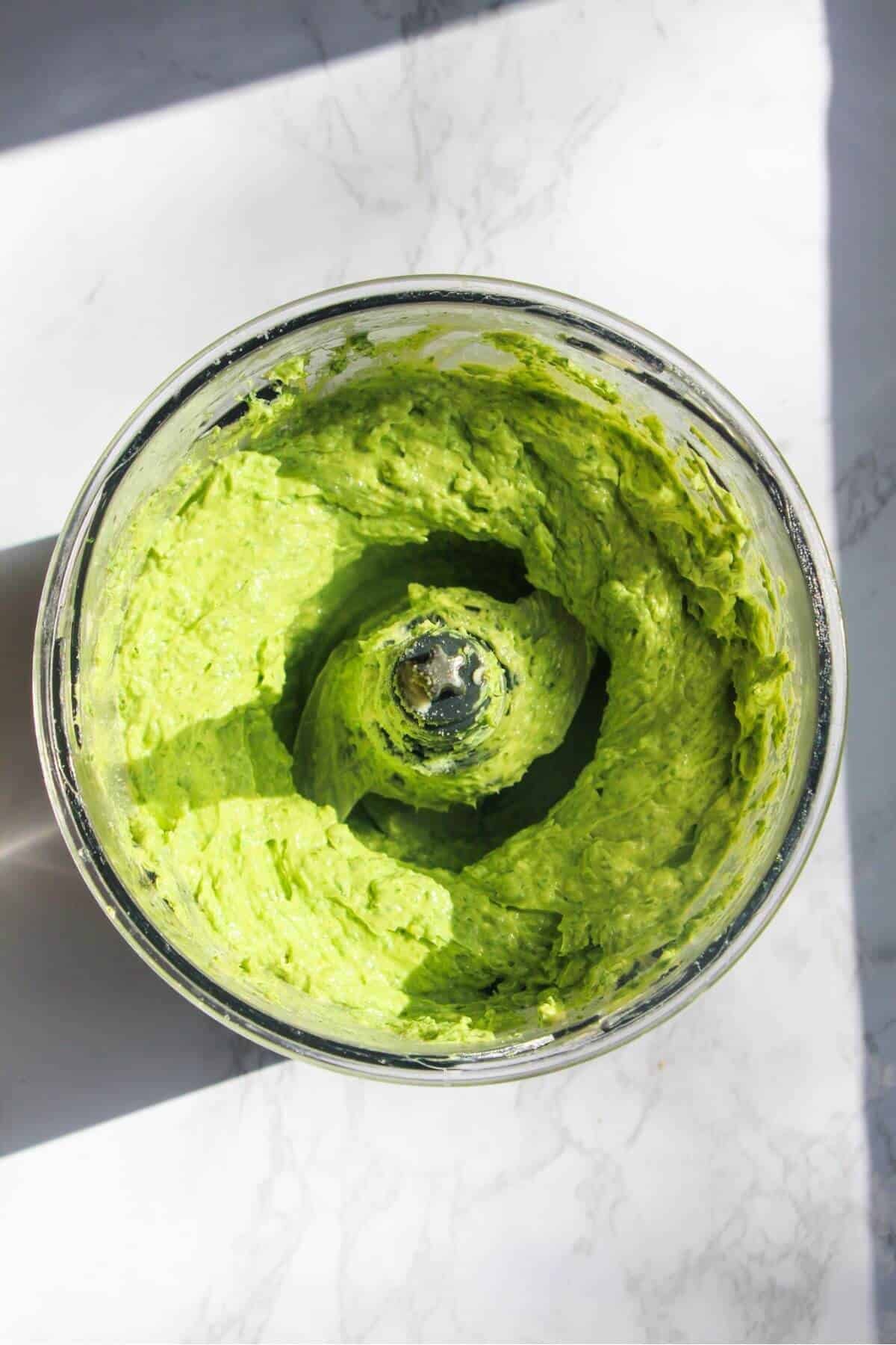 Wild garlic butter blitzed in a small food processor.