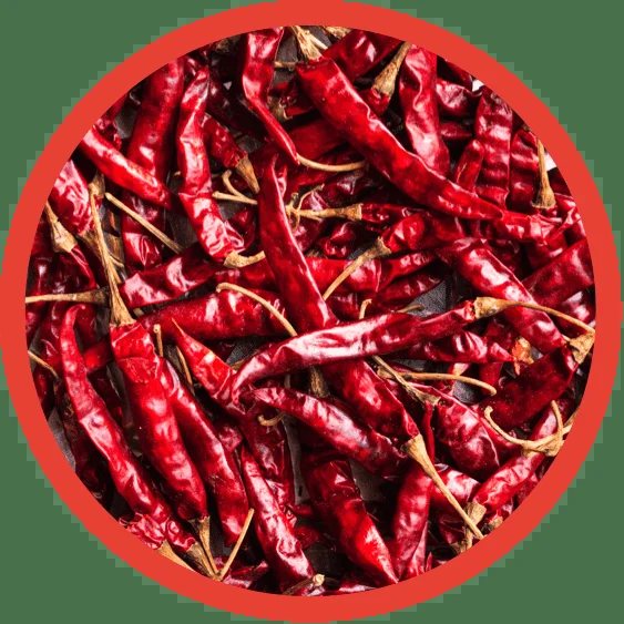 Close up of dried red chillies.