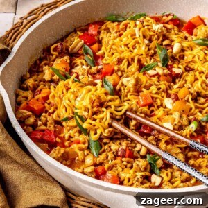 One Pot Peanut Chicken Ramen Noodles