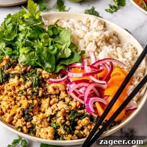 Fresh Chicken Larb Bowls with Toasted Coconut Rice