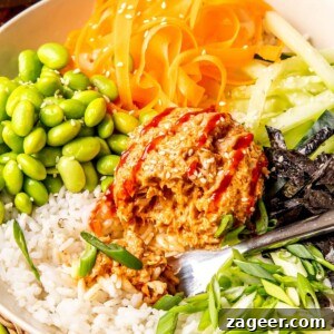 Spicy Tuna Sushi-Inspired Bowl with rice and toppings