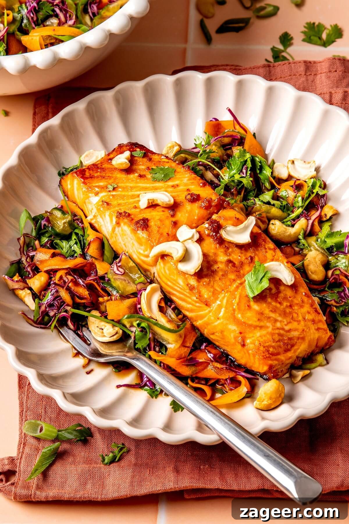 Golden Honey Ginger Salmon with Crisp Slaw 2 Ginger and Honey Glazed Salmon and Slaw - Olivia Adriance