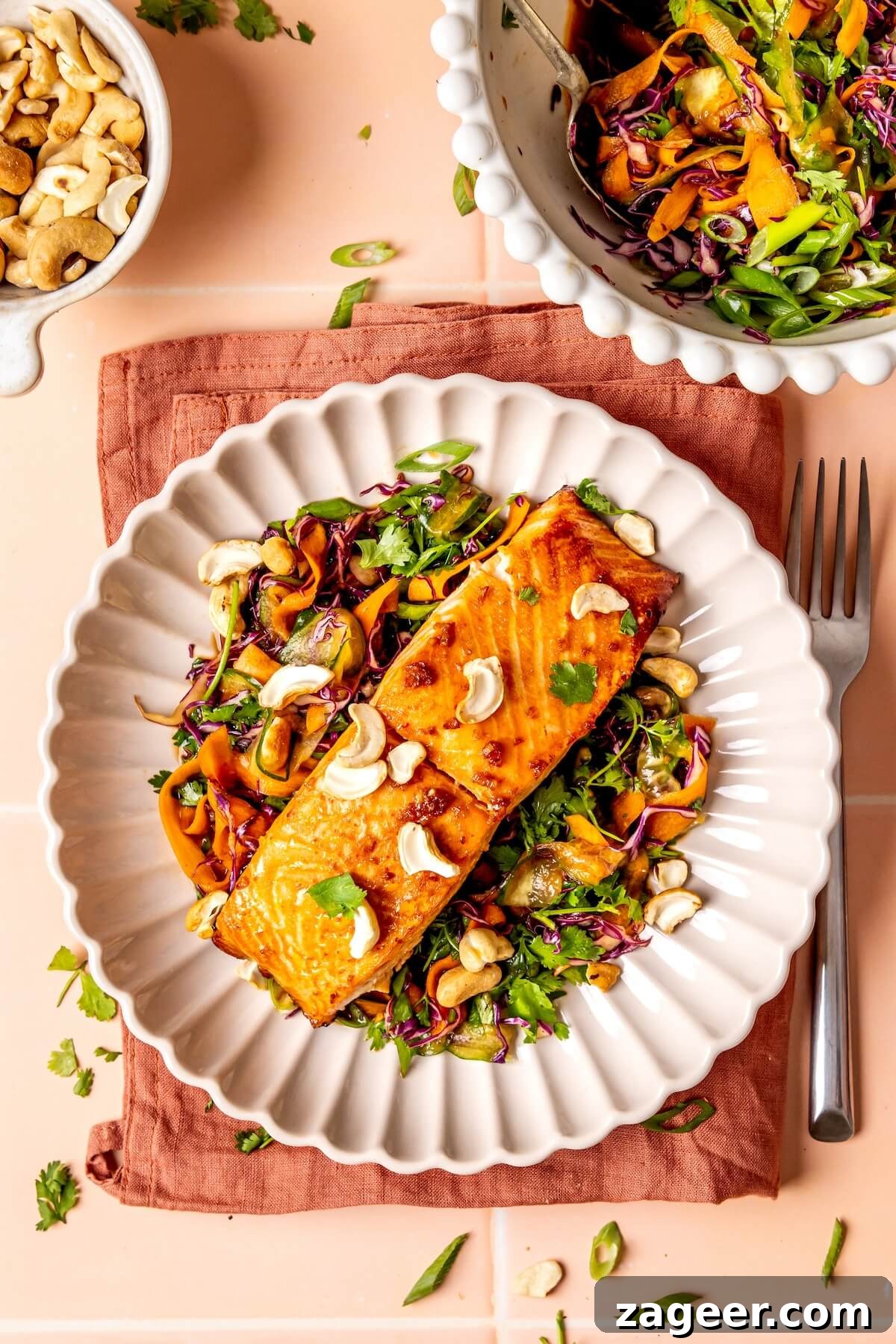 Golden Honey Ginger Salmon with Crisp Slaw 3 Ginger and Honey Glazed Salmon and Slaw - Olivia Adriance