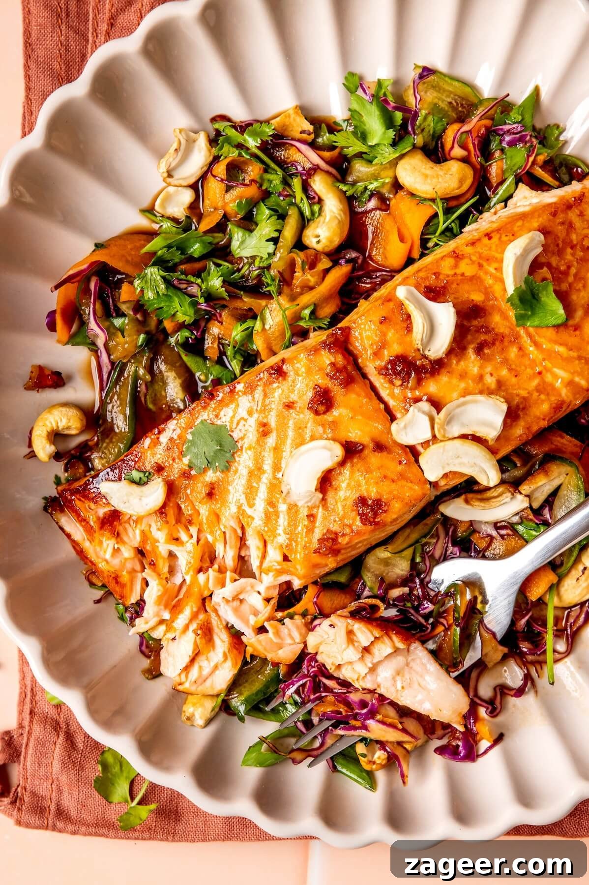 Golden Honey Ginger Salmon with Crisp Slaw 4 Ginger and Honey Glazed Salmon and Slaw - Olivia Adriance