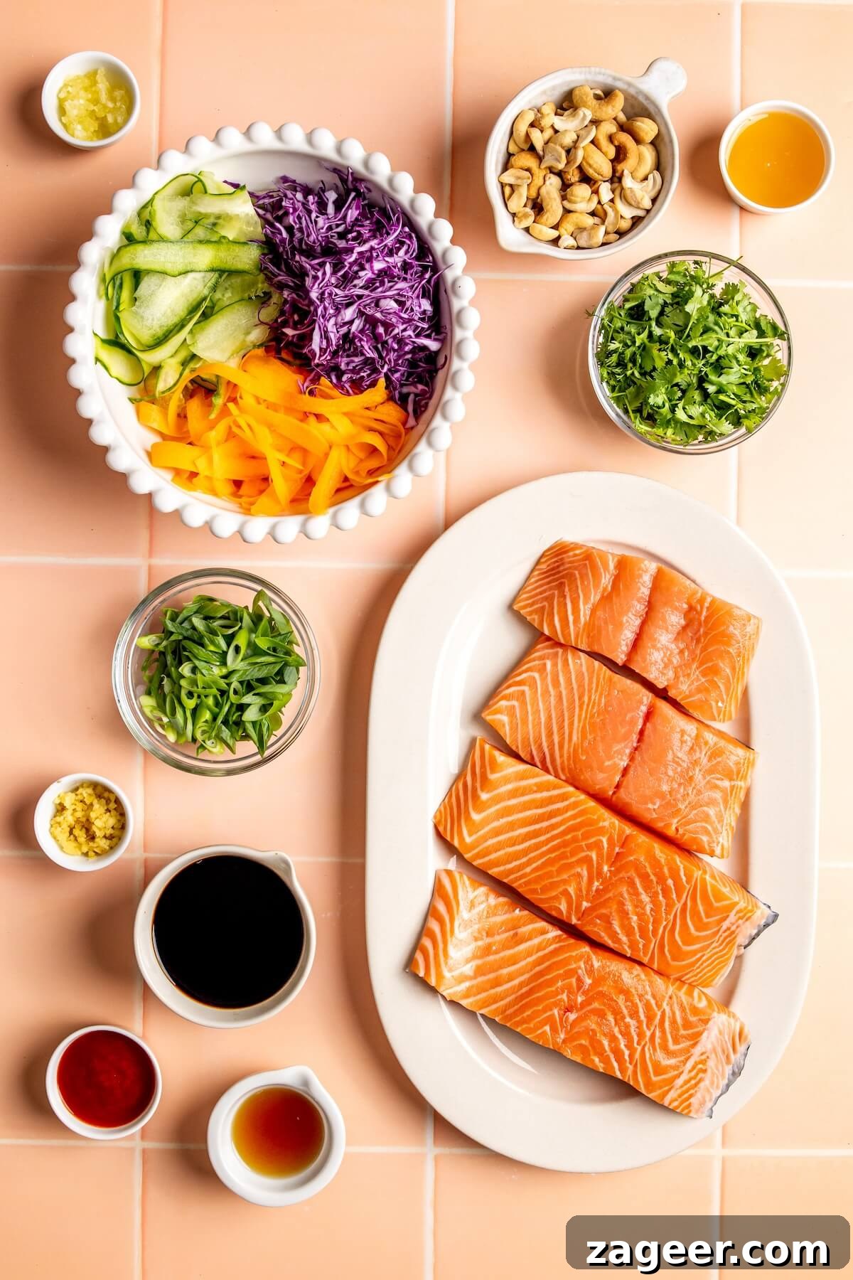 Golden Honey Ginger Salmon with Crisp Slaw 6 Ingredients for Ginger and Honey Glazed Salmon and Slaw - Olivia Adriance