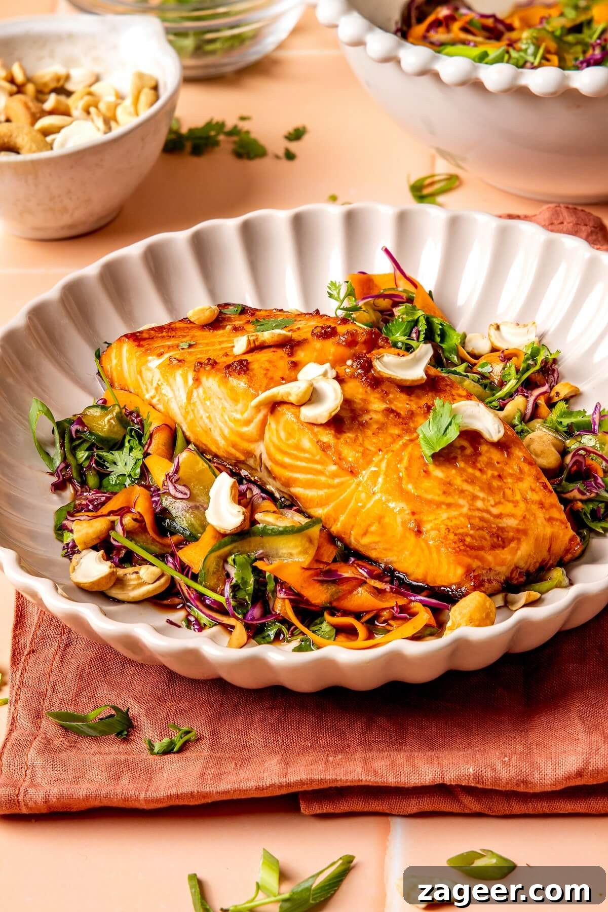Golden Honey Ginger Salmon with Crisp Slaw 7 Ginger and Honey Glazed Salmon and Slaw - Olivia Adriance
