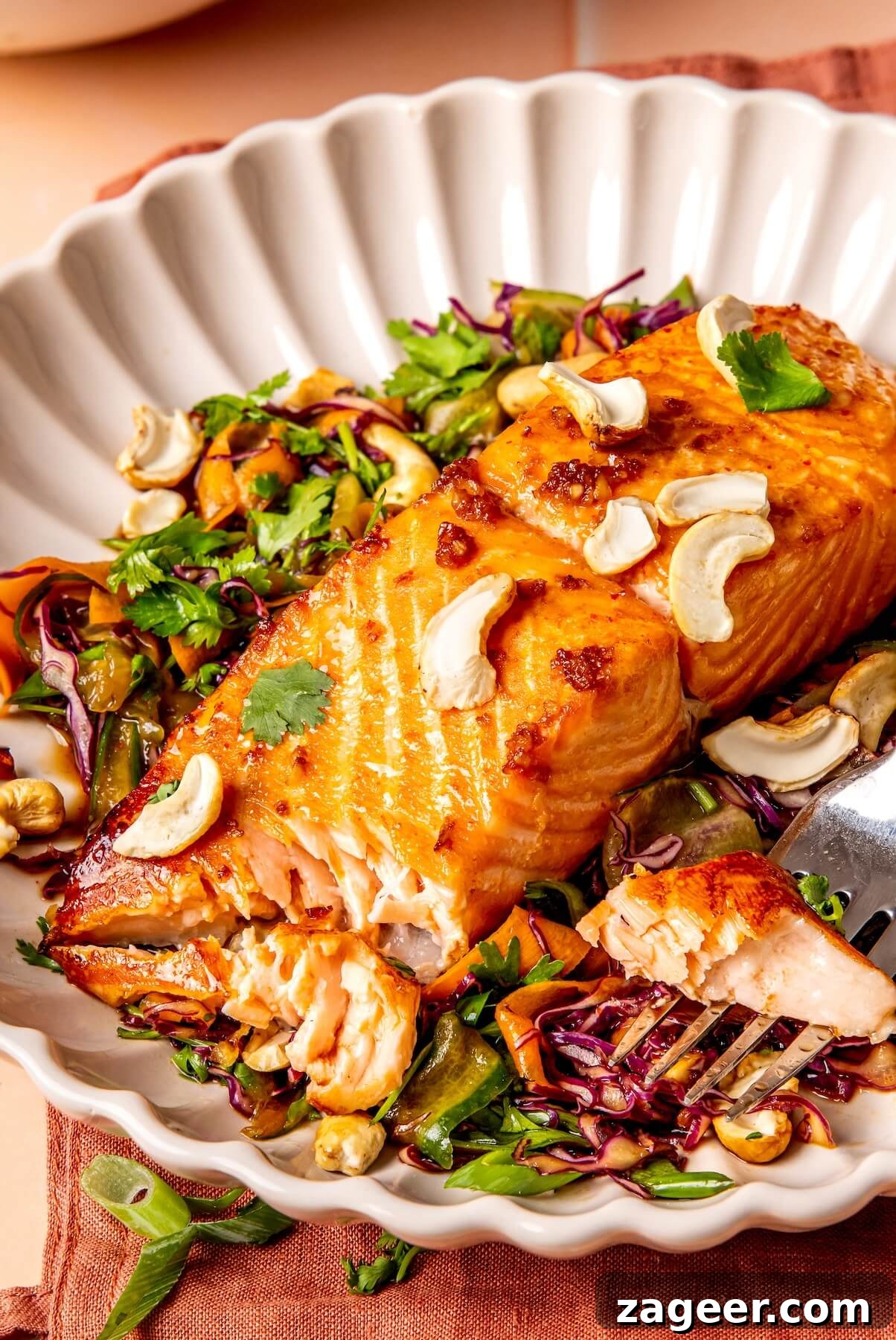 Golden Honey Ginger Salmon with Crisp Slaw 8 Ginger and Honey Glazed Salmon and Slaw - Olivia Adriance