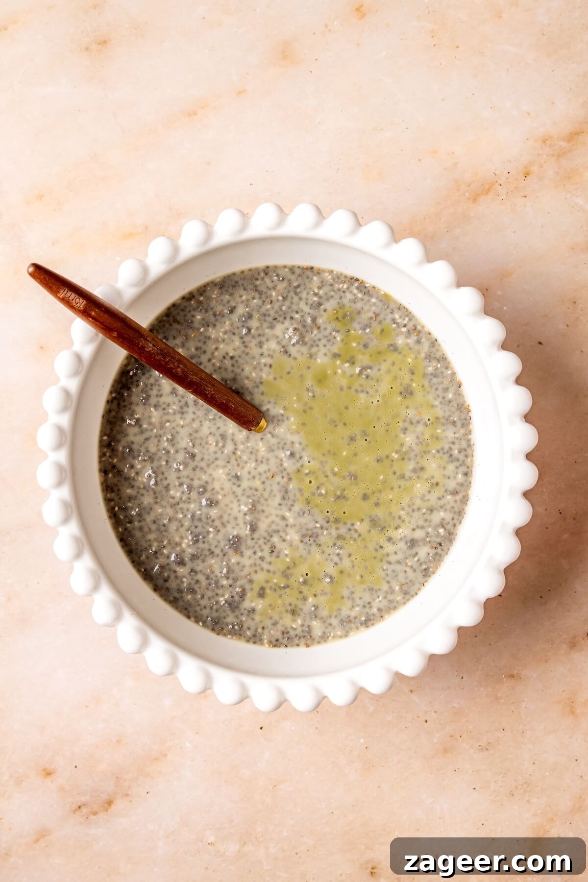 How to Make Matcha Chia Seed Pudding Step 1: Mixing - Olivia Adriance