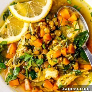 One-Pot Chicken Lentil Stew with Spinach and Lemon