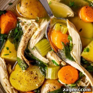 Rustic Tuscan Style Chicken Soup with Potatoes and Kale