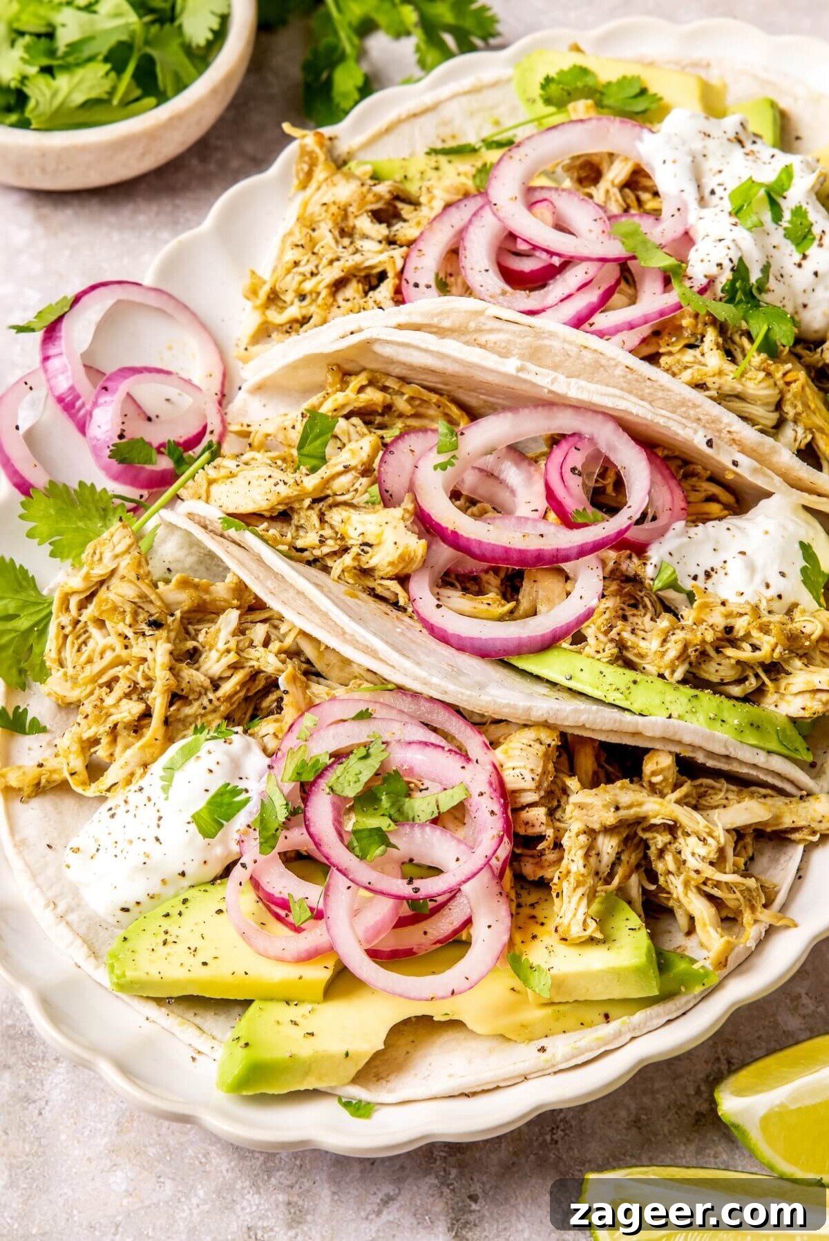 Zesty Slow Cooker Salsa Verde Chicken Tacos 2 Delicious Slow Cooker Salsa Verde Chicken Tacos ready to serve