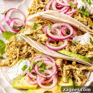Slow Cooker Salsa Verde Chicken Tacos final dish