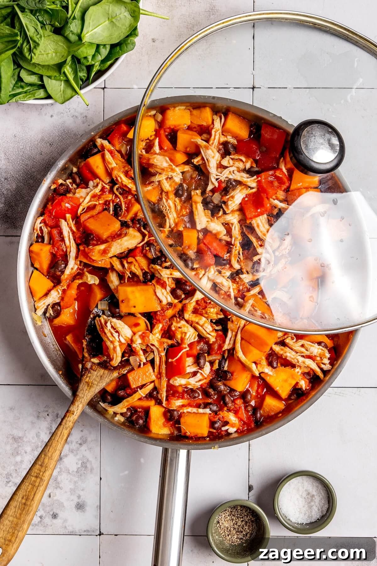 Fiesta Chicken Enchilada Skillet 12 Simmering the enchilada skillet