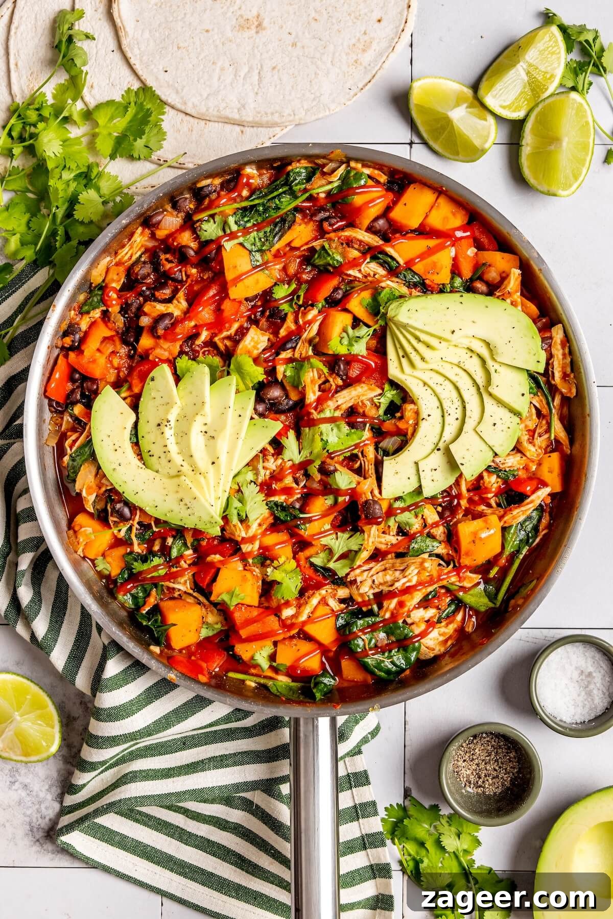 Fiesta Chicken Enchilada Skillet 4 One Pan Chicken Enchilada Skillet with fresh toppings