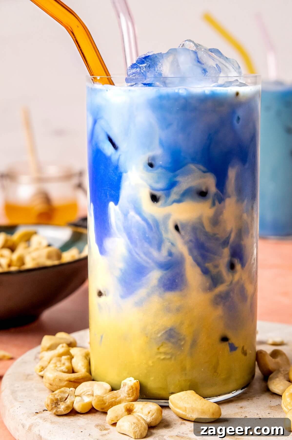 Verdant Matcha Elixir 4 Ingredients for a Blue Spirulina Iced Matcha Latte laid out on a table