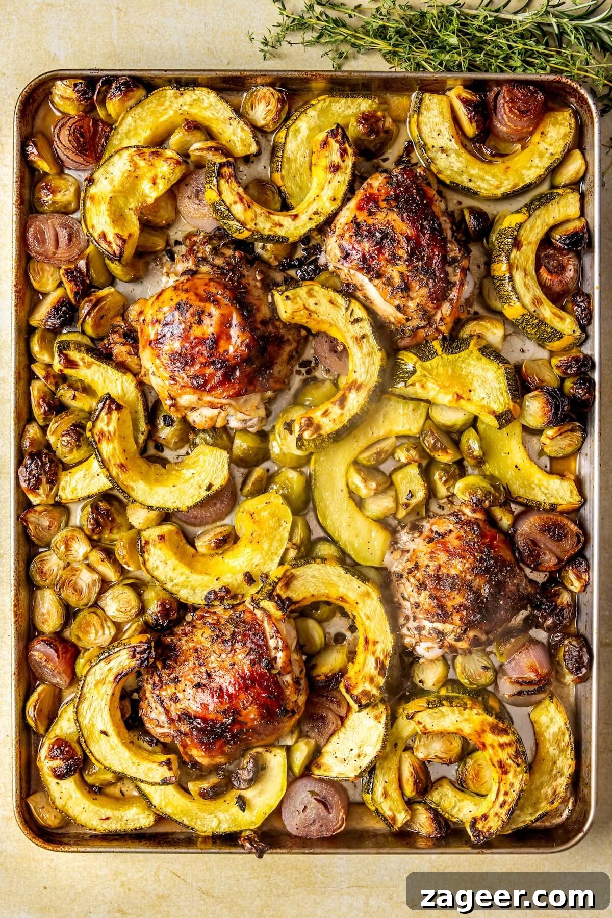 One-Pan Fall Chicken Feast 12 Step 5: Delicious Sheet Pan Harvest Chicken and Roasted Veggies fresh out of the oven
