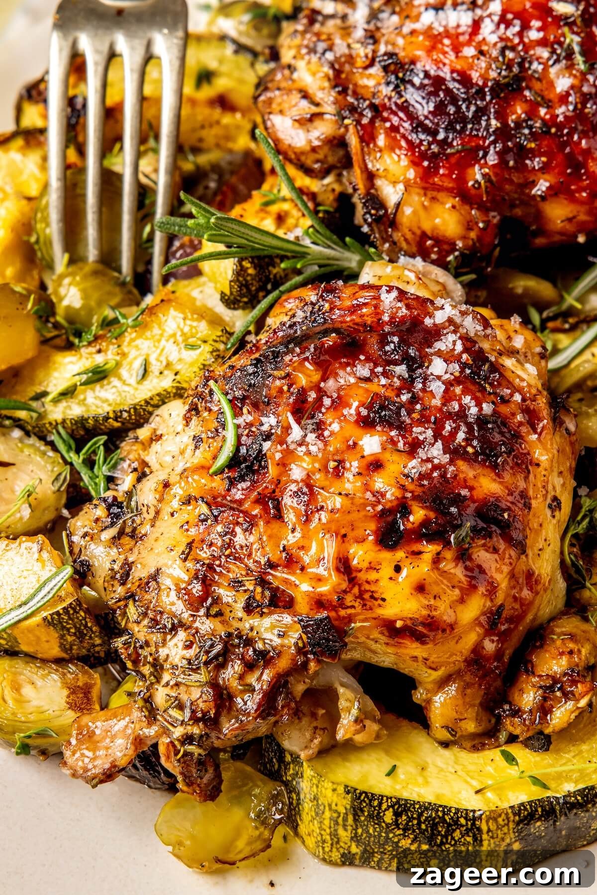 One-Pan Fall Chicken Feast 4 Close-up of Crispy Chicken Thighs and Roasted Delicata Squash