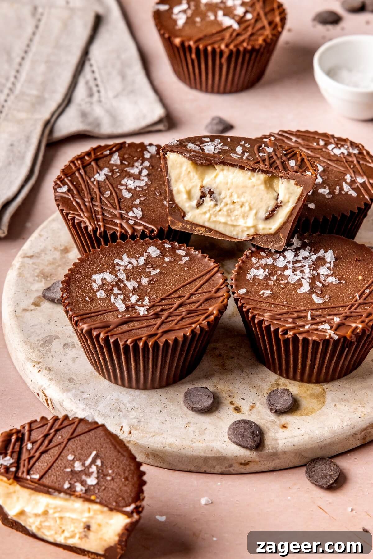 Close-up of the prepared Cookie Dough Protein Yogurt Cups, ready for freezing.