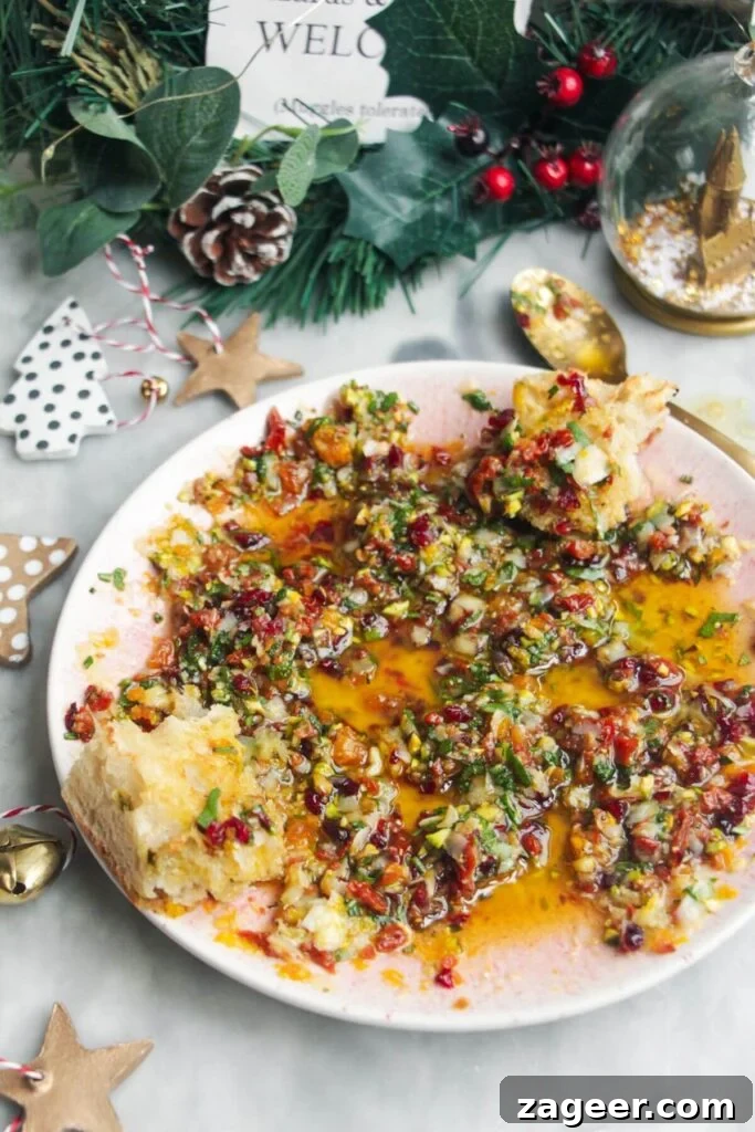 Gourmet Holiday Bread Dipping Blend 6 A serving of festive dipping oil, showcasing its rich colors and textures.