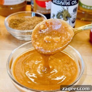 Close-up of freshly made hoisin sauce in a small ceramic bowl.