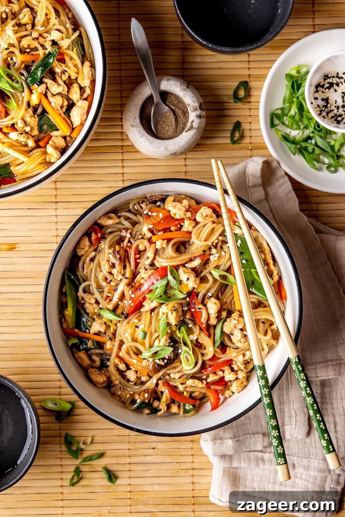 Korean Glass Noodles: A Stir-Fry Sensation 3 Close-up of Korean Glass Noodle Stir Fry showing texture