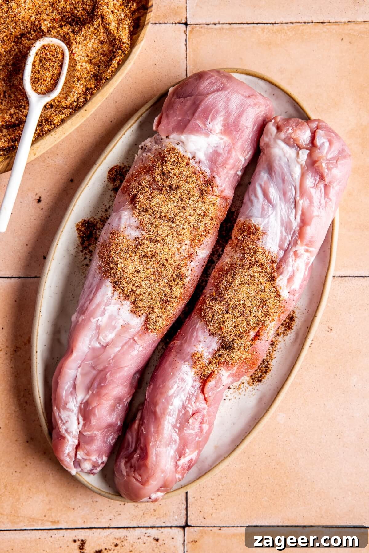Smoky Coffee Rubbed Pork Tenderloin with Sweet Honey Garlic Glaze 7 How to Make Coffee Rubbed Pork Tenderloin Step 2 - Olivia Adriance