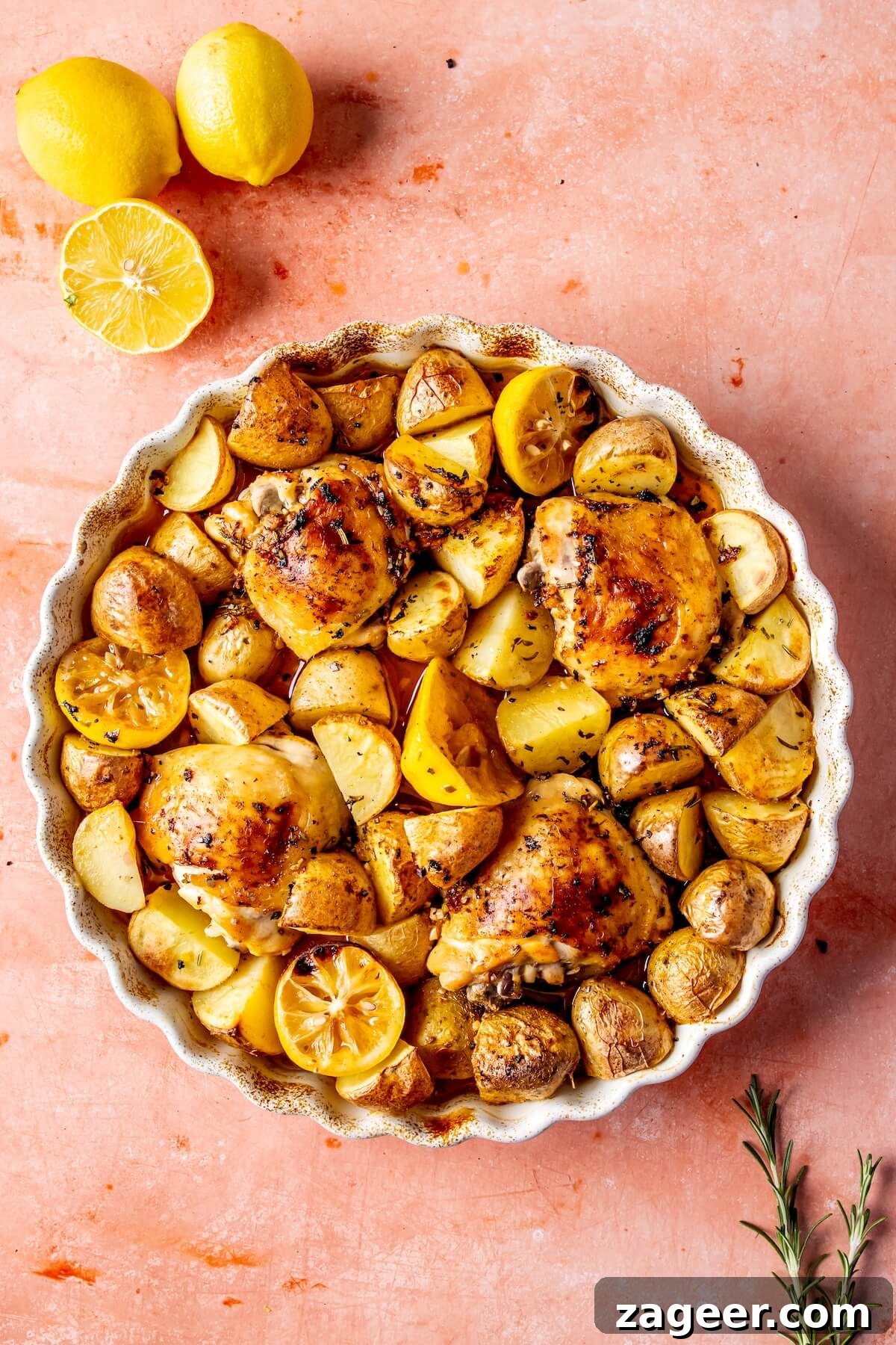 Sheet Pan Lemon Herb Roasted Chicken and Potatoes 10 Perfectly crispy chicken skin after broiling