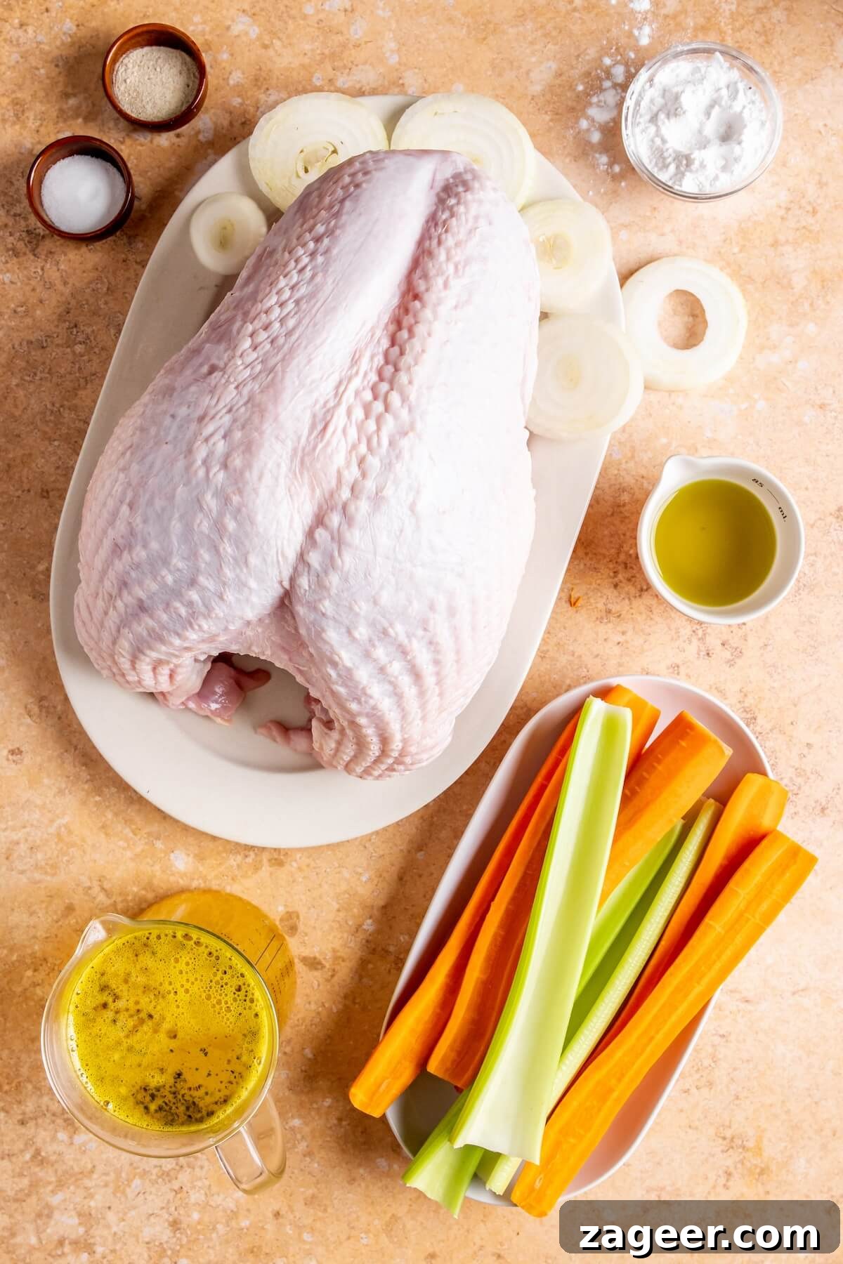 Effortless Oven-Roasted Turkey Breast with Rich Gravy 4 All ingredients for Oven Roasted Turkey Breast with Gravy laid out - Olivia Adriance