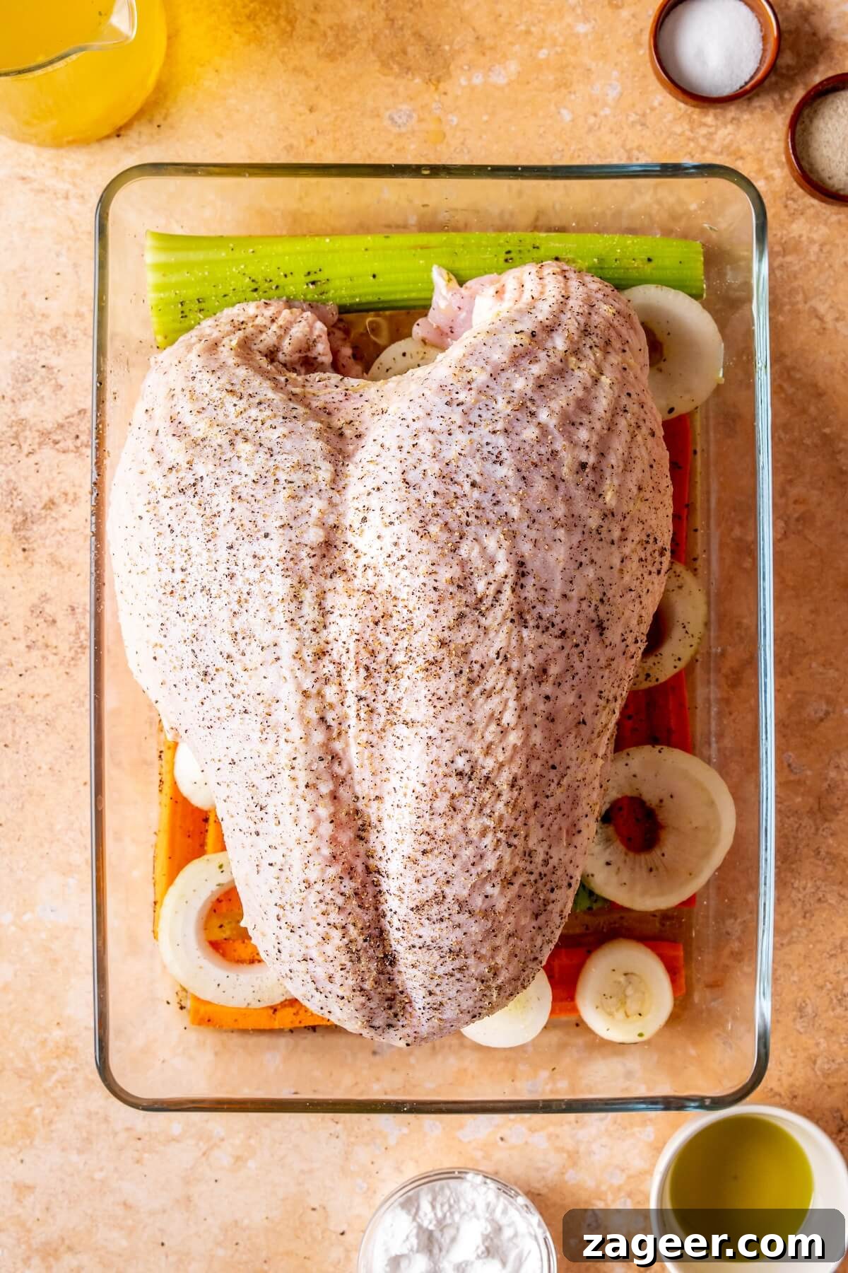 Effortless Oven-Roasted Turkey Breast with Rich Gravy 7 Step 3: Seasoning the turkey breast generously with oil, salt, and pepper