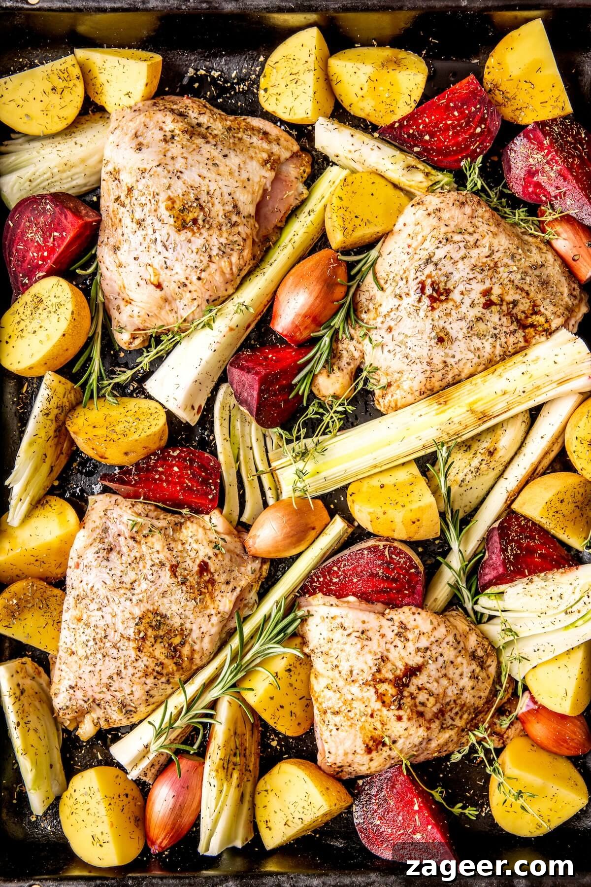 Golden Balsamic Chicken & Root Vegetable Roast 11 How to Make Sheet Pan Balsamic Chicken and Root Vegetables Step 6 - Olivia Adriance