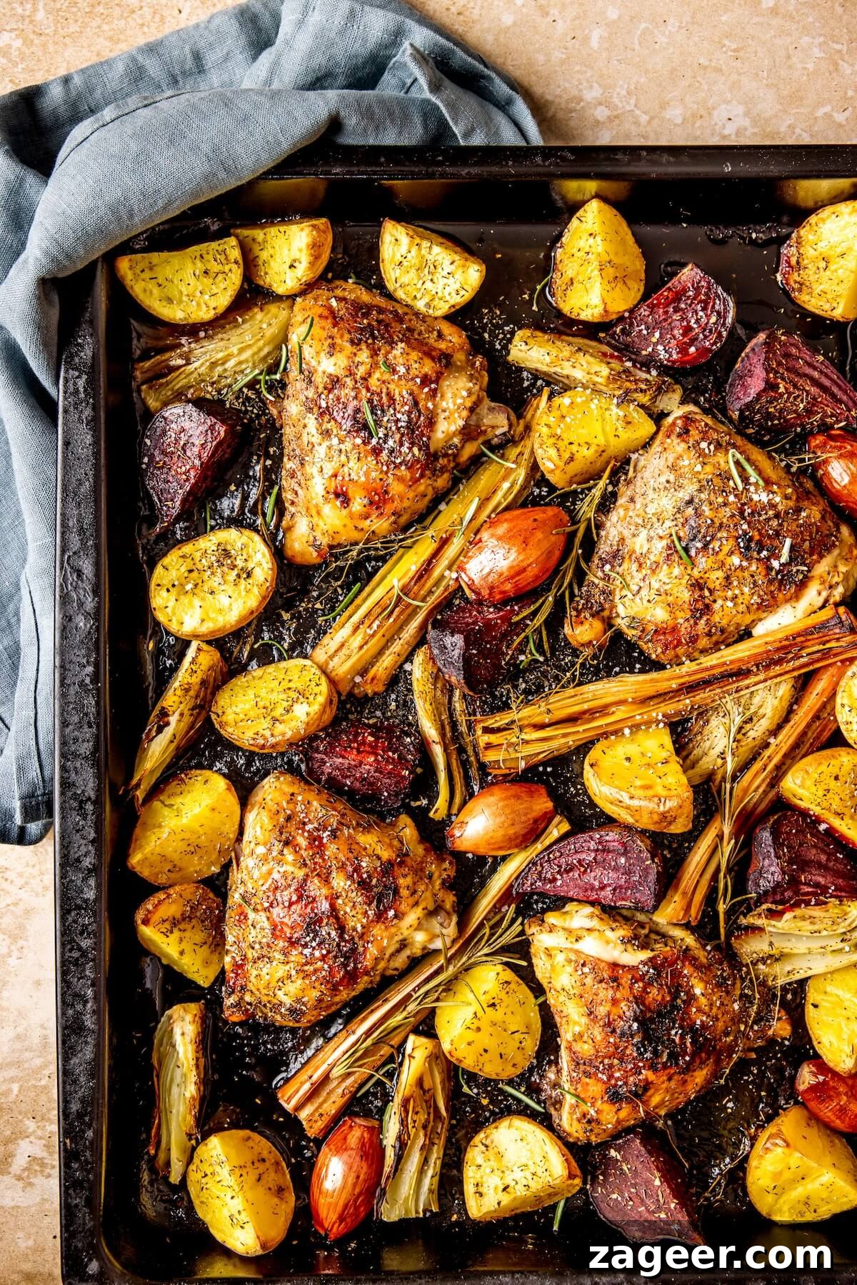 Golden Balsamic Chicken & Root Vegetable Roast 3 Sheet Pan Balsamic Chicken and Root Vegetables - Olivia Adriance