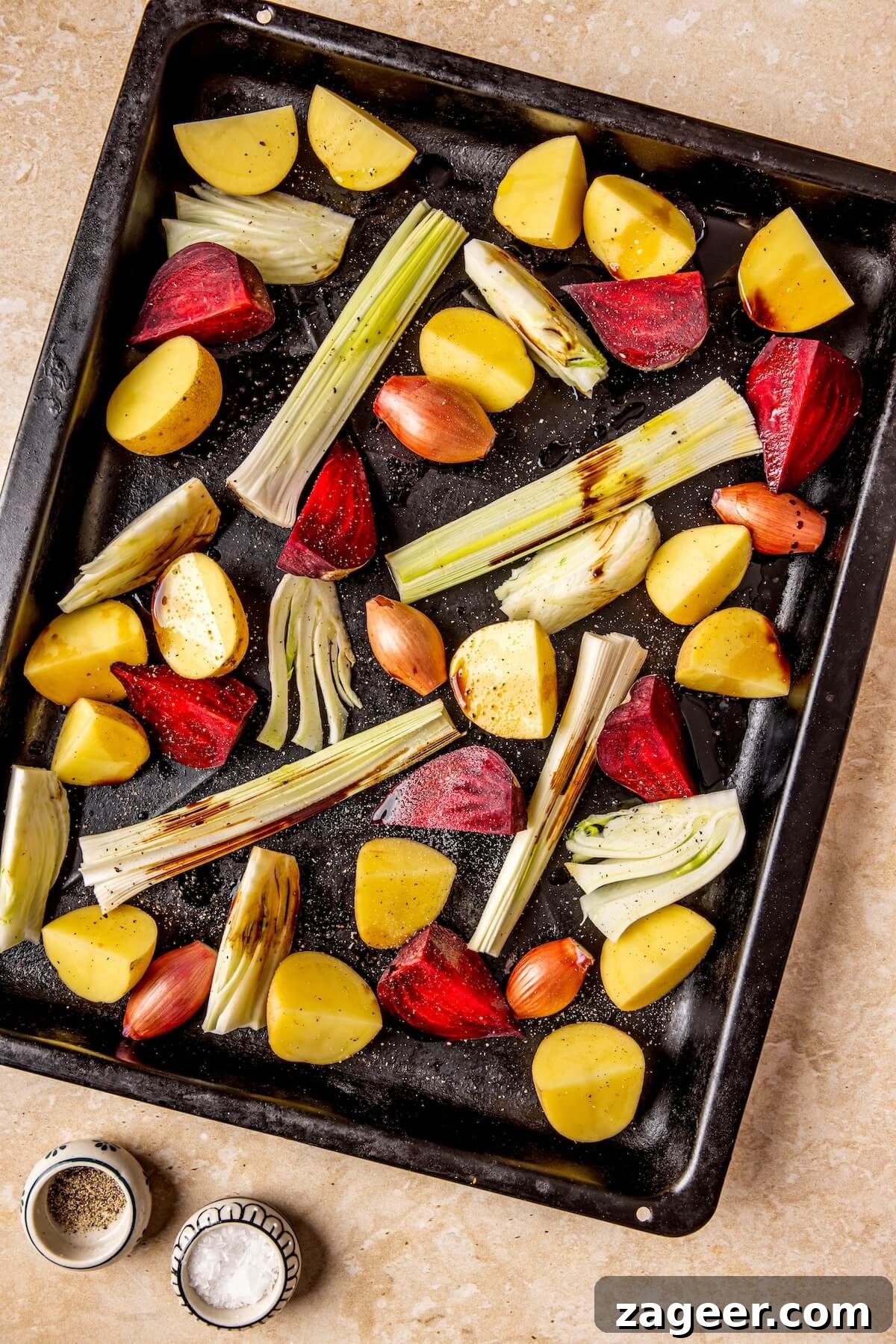 Golden Balsamic Chicken & Root Vegetable Roast 8 How to Make Sheet Pan Balsamic Chicken and Root Vegetables Step 2 - Olivia Adriance