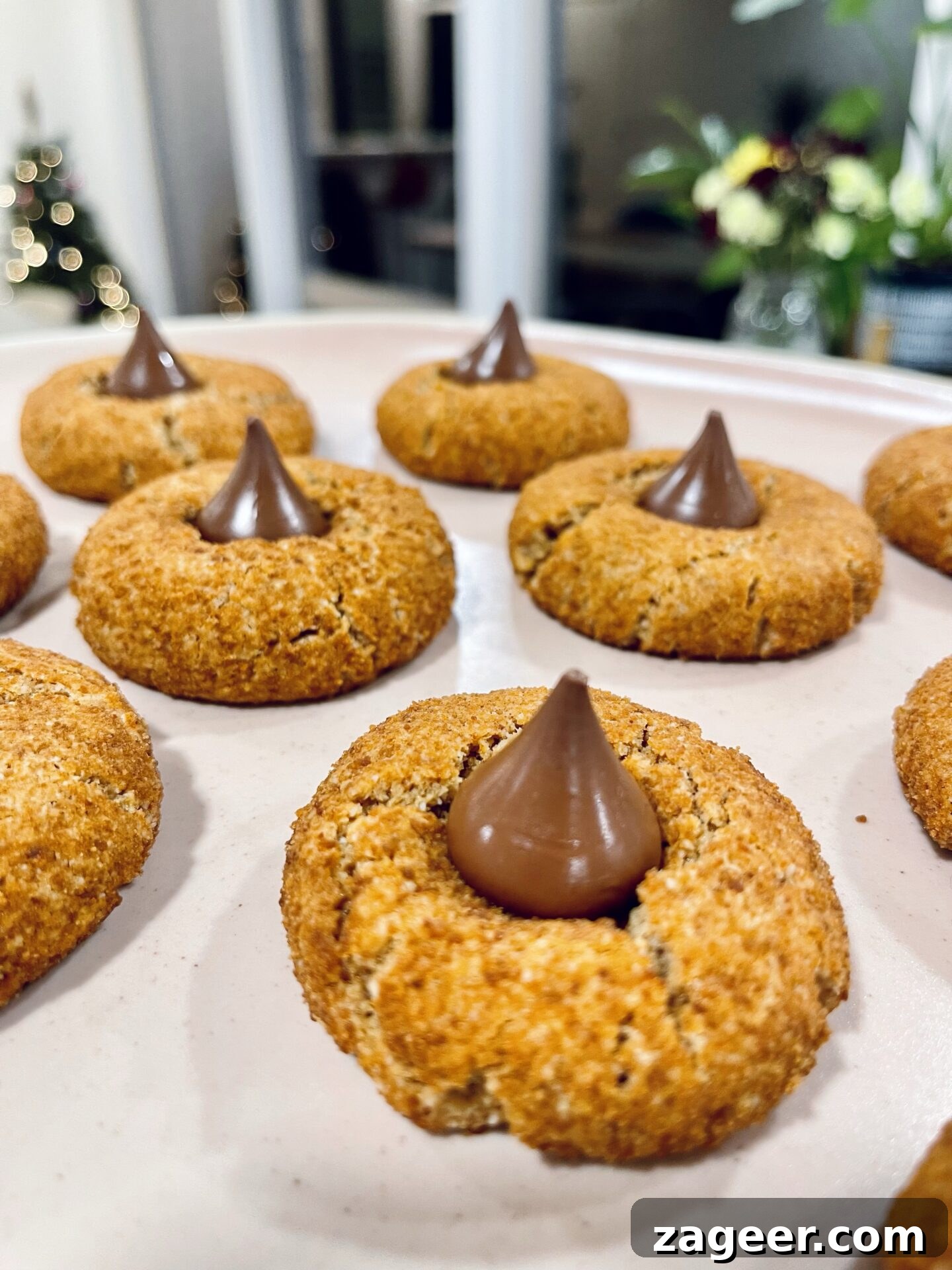 Better For You Peanut Butter Blossoms 2 Delicious 'healthified' peanut butter blossom cookies with chocolate kisses