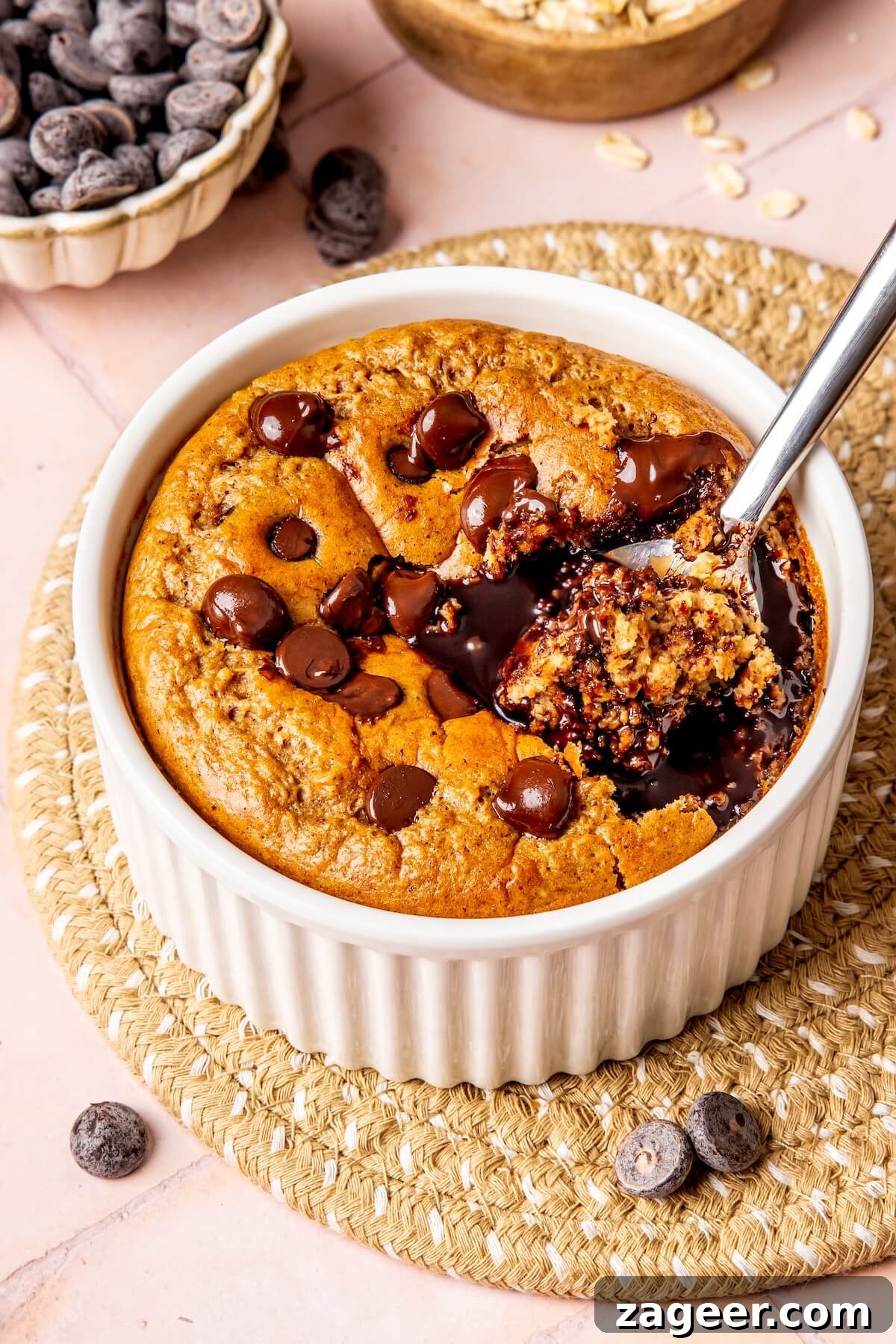 Gooey Chocolate Chip Protein Baked Oats 4 Molten Chocolate Chip Protein Baked Oats - Olivia Adriance